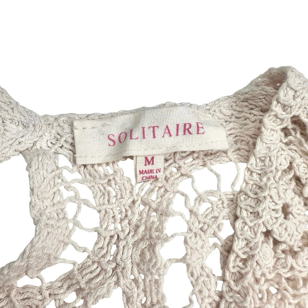 Solitaire | Women | Neutral Beige Crochet Open Knit Boho Scalloped Top | Medium - Picture 7 of 14